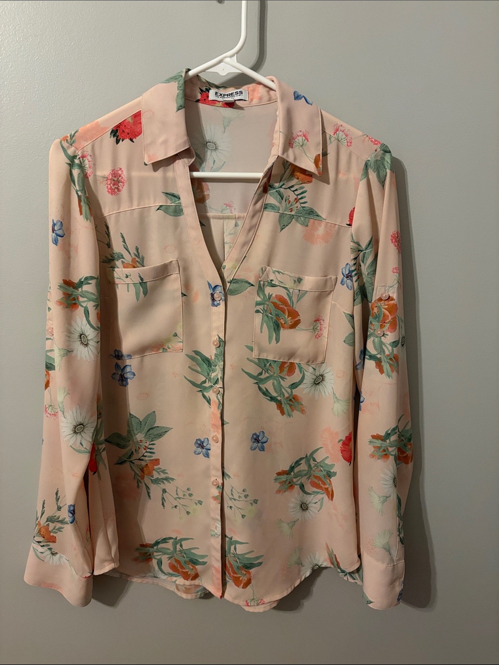 Express Blush Floral Portofino Button-Down Shirt